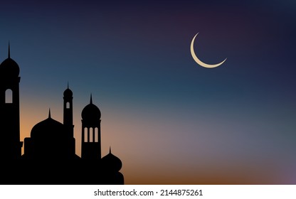 Ramadan Kareem, silhouette mosque islamic banner template