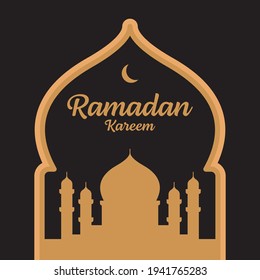 Ramadan kareem silhouette vector design template, mosque, moon