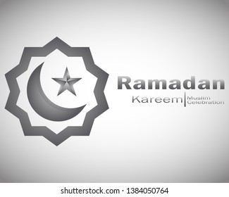 Ramadan kareem with silver luxurious crescents and star,template islamic ornate greeting card vector