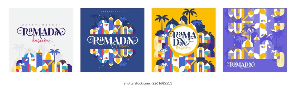 Ramadan kareem simple geometric style collection for social media story, post, feed design