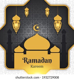 Ramadan Kareem con mezquita simple, tema de la noche islámica