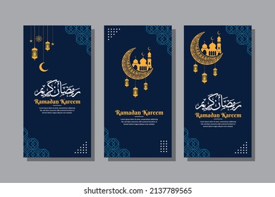 Ramadan kareem social media post. Islamic background design with arabic calligraphy and ornament. - Translation of arabic calligraphy : Ramadan kareem