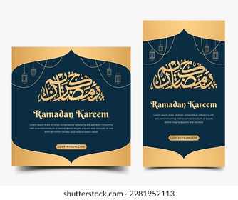 Ramadan Kareem social media post and story template. Modern banner with Arabic calligraphy