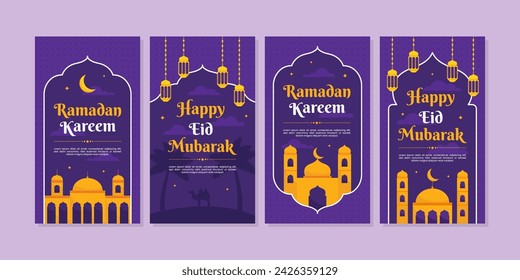 Plantilla de medios sociales de Ramadan Kareem. Feliz celebración de Eid Mubarak