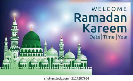 Ramadan Kareem with soft gradient Islamic Illustration Nabawi Mosque on space  Background,Template Ramadan Background