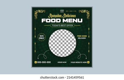 Ramadan Kareem special food menu social media post banner design template