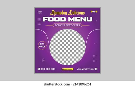 Ramadan Kareem special food menu social media post banner design template