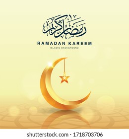 Ramadan Kareem square background template vector design Decorated With 3d Realistic gold crescent moon. Islamic eid mubarak graphic