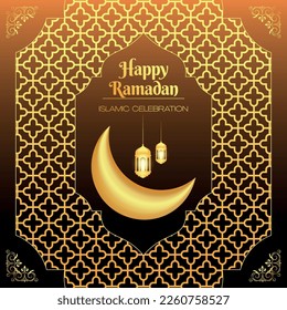 Ramadan Kareem square background template vector design Decorated With 3d Realistic arabic lantern and clound. Islamic eid mubarak graphic for social media