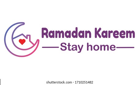 Ramadan Kareem and stay home background. Crescent, heart and house.vector Illustration .