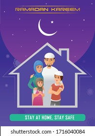 Ramadan Kareem, quédate en casa, mantente a salvo ilustraciones vectoriales, medidas preventivas del Coronavirus Nuevo