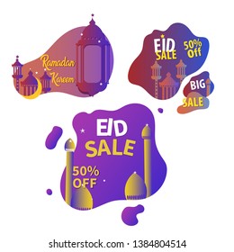 Ramadan kareem sticker and banner ,Eid Festival Sale, Offer Design Tag, Sticker with 50% Discount design vector