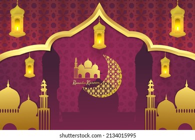 Ramadan Kareem elegante fondo islámico con color rojo y dorado