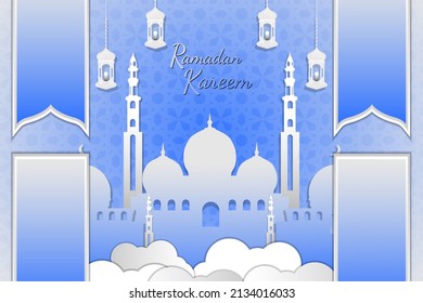 Ramadan Kareem stylish Islamic background with mosque blue and white color