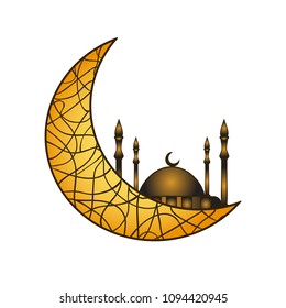 Ramadan Kareem symbol on Muslim feast of holy islam religious month. Icon Ramadan mubarak invitation for muslim community with crescent and mosque isolated on white background.