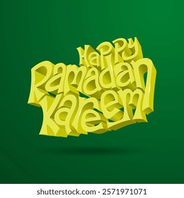 Ramadan kareem template with 3d typography of happy ramadan kareem in green background. good template for ramadan advertisement design