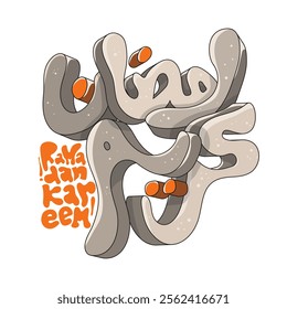 Ramadan kareem template Arabic typography design in cartoon 3d design with irregular directional style. arabic text mean is ramadan kareem