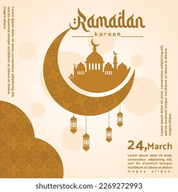 ramadan kareem template banner post islamic with moon and lantern 