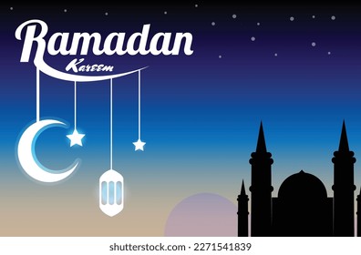 ramadan kareem template blue sky with silhouette mosque