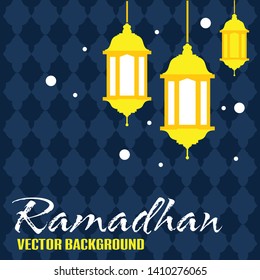 Ramadan Kareem template or copy space. Lantern in gradient lien art style on blue background. Ramadan Kareem means Ramadan the Generous Month. - Vector