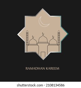 Ramadan Kareem Template oder Kopienraum. Moschee mit Halbmond und Stern auf blauem Hintergrund. Ramadan Kareem bedeutet Ramadan den großzügigen Monat