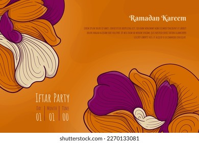 Ramadan kareem template design with different flower color in hand drawn design