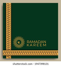 Ramadan kareem template design with green background and golden lines. Great vector for Islamic invitations, web, social media, greeting cards etc.
