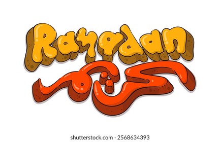 Ramadan kareem template design with hand drawn typography in simple 3d design. Arabic text mean is kareem in ramadan kareem text.
