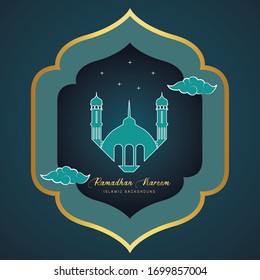 Ramadan Kareem Template Design mit Moschee und Laterne Design. Vektorillustration Illustration für Grußkarten, Poster und Banner.