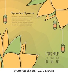 Ramadan kareem template design with simple lantern in hand drawn design