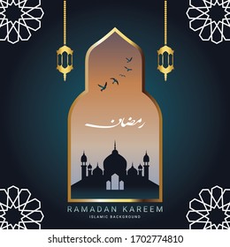 Diseño de plantilla de Ramadan Kareem. Ilustración vectorial para tarjeta de felicitación, afiche y banner.