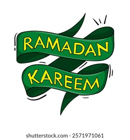 Ramadan kareem template design with waving ribbon in hand drawn design. Good template for ramadan kareem campaign