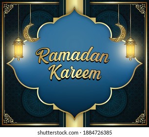 Ramadan Kareem template with gold decoration and lantern ornament