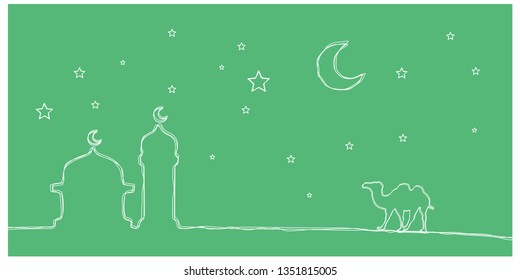 Ramadan Kareem template with hand drawing. Vector islam religious illustration. 