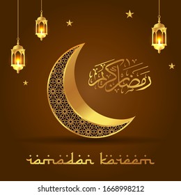 ramadan kareem template islamic ornament with golden luxurious crescent