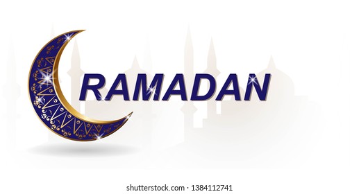 Ramadan kareem. Template islamic ornate greeting card. Golden luxurious crescen. Vector