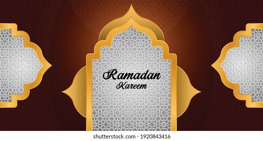 Ramadan Kareem templates with gold and pattern. Vector illustration.