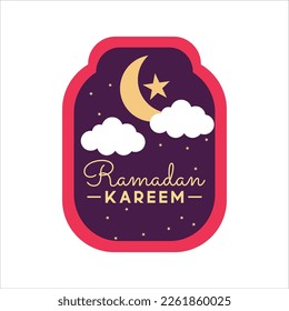 Ramadan Kareem text decorated with crescent moon, clouds and stars isolated on white background