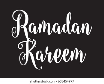Ramadan kareem. Text design, calligraphy. Greeting cards with typography. White on black background.