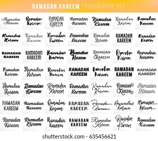 Ramadan kareem. Text design, calligraphy. Greeting cards with typography. Labels set.