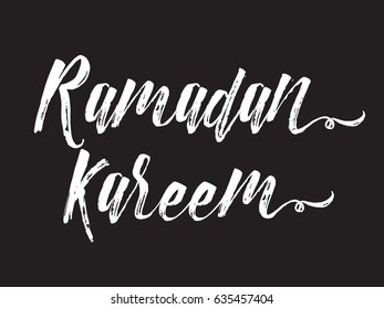 Ramadan kareem. Text design, calligraphy. Greeting cards with typography. White on black background.