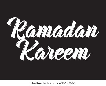 Ramadan kareem. Text design, calligraphy. Greeting cards with typography. White on black background.