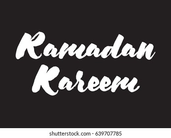 Ramadan kareem. Text design, calligraphy. Greeting cards with typography. White on black background.