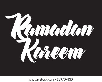 Ramadan kareem. Text design, calligraphy. Greeting cards with typography. White on black background.