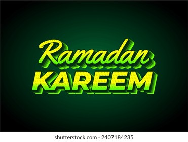 Ramadan kareem. Text effect design in 3D look. Yellow green color. Dark background