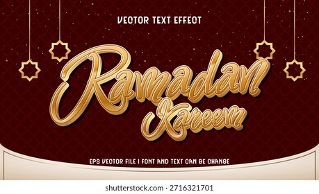 Efecto de texto Ramadan Kareem con letras doradas en 3D y adornos festivos