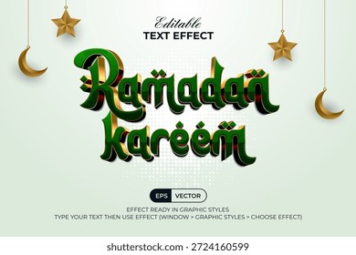 Ramadan Kareem Text Effect Green Golden Style. Editable Text Effect.