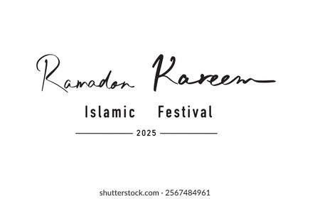 ramadan kareem text fon calligraphy hand written lettering blak color islamic festival muslim religion arabic 2025 year vector illustration culture greeting ramadon kareem eid u fitr holy art pattern