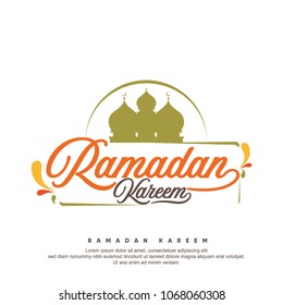 ramadan kareem text or font and Mosque dome - isolated on white background
