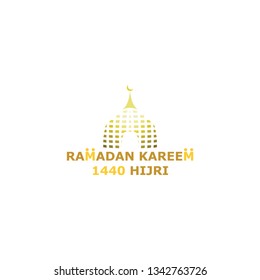 RAMADAN KAREEM text with golden dome islamic vector design